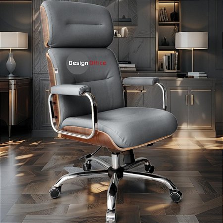 Cadeira Original Eames Presidente com Rodinhas Cromadas e Anti Risco Linha Capa em Madeira Marrom Café