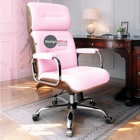 Cadeira Original Eames Presidente com Rodinhas Cromadas e Anti Risco Linha Capa em Madeira Rosa Claro
