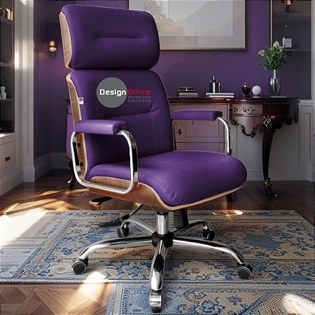 Cadeira Original Eames Presidente com Rodinhas Cromadas e Anti Risco Linha Capa em Madeira Roxo
