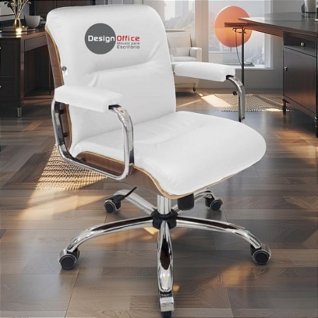 Cadeira Original Eames Diretor com Rodinhas Cromadas e Anti Risco Linha Capa em Madeira Branco