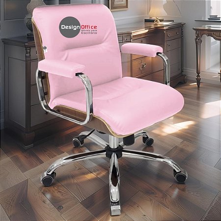 Cadeira Original Eames Diretor com Rodinhas Cromadas e Anti Risco Linha Capa em Madeira Rosa Claro