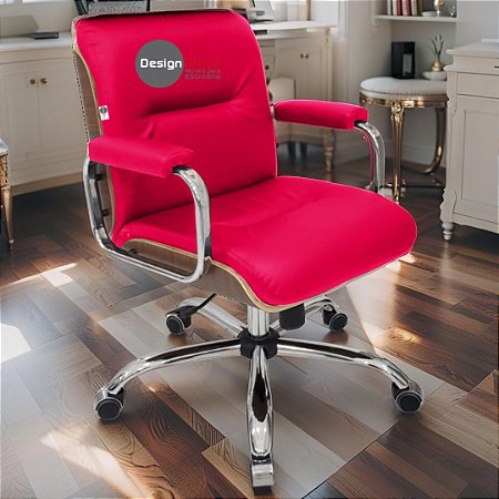 Cadeira Original Eames Diretor com Rodinhas Cromadas e Anti Risco Linha Capa em Madeira Rosa Pink