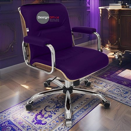 Cadeira Original Eames Diretor com Rodinhas Cromadas e Anti Risco Linha Capa em Madeira Roxo