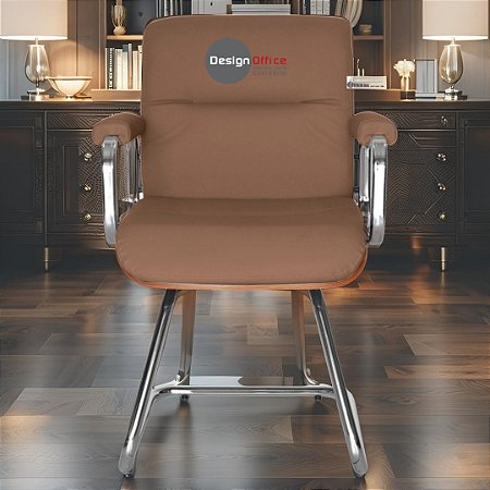 Cadeira Original Eames Interlocutor Cromada Linha Capa em Madeira Caramelo