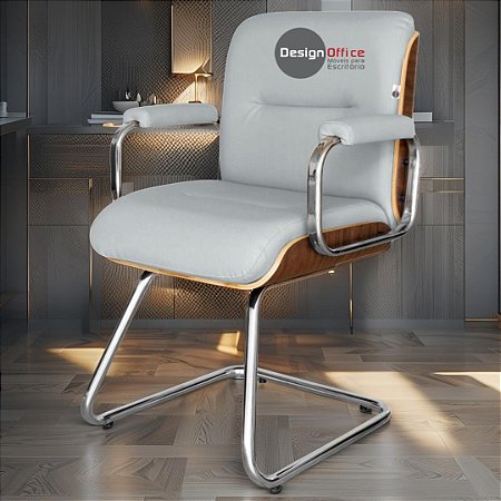 Cadeira Original Eames Interlocutor Cromada Linha Capa em Madeira Cinza Claro