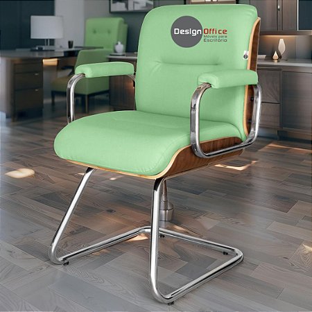 Cadeira Original Eames Interlocutor Cromada Linha Capa em Madeira Verde Limão