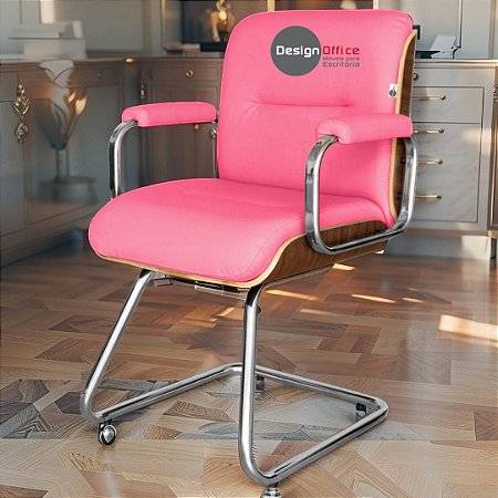 Cadeira Original Eames Interlocutor Cromada Linha Capa em Madeira Rosa Pink