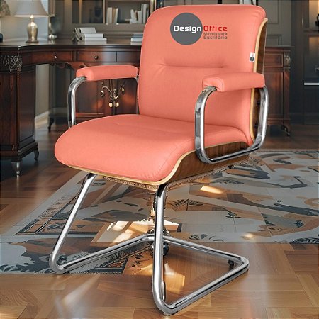 Cadeira Original Eames Interlocutor Cromada Linha Capa em Madeira Vermelho Telha