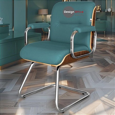 Cadeira Original Eames Interlocutor Cromada Linha Capa em Madeira Verde