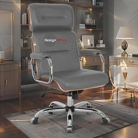 Cadeira Original Eames Presidente com Rodinhas Cromadas e Anti Risco Linha Capa em Madeira Escura - Marrom Café