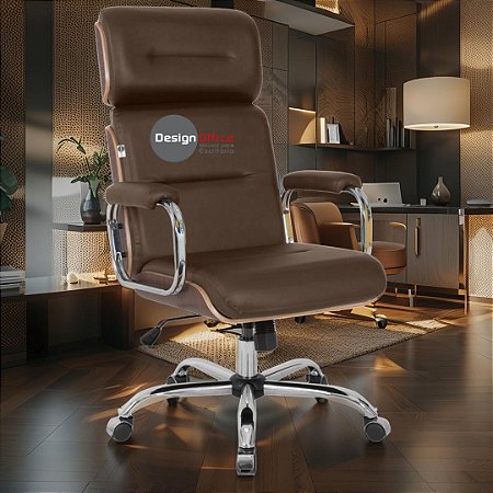 Cadeira Original Eames Presidente com Rodinhas Cromadas e Anti Risco Linha Capa em Madeira Escura - Marrom