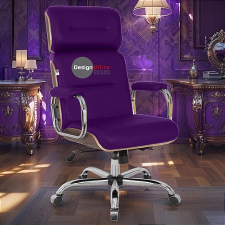 Cadeira Original Eames Presidente com Rodinhas Cromadas e Anti Risco Linha Capa em Madeira Escura - Roxo