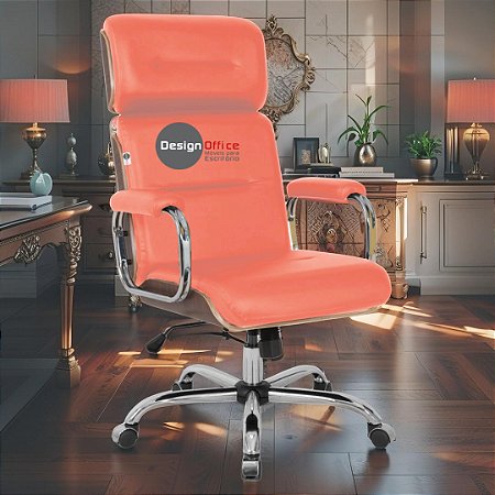 Cadeira Original Eames Presidente com Rodinhas Cromadas e Anti Risco Linha Capa em Madeira Escura - Vermelho Telha