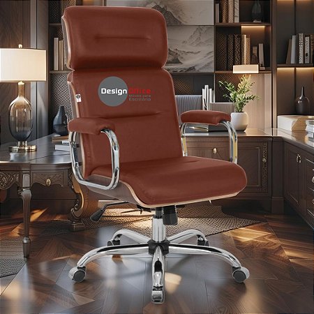 Cadeira Original Eames Presidente com Rodinhas Cromadas e Anti Risco Linha Capa em Madeira Escura - Vermelho Vinho