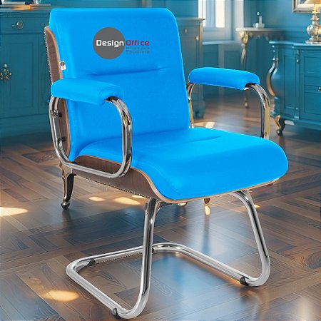 Cadeira Original Eames Interlocutor Cromada Linha Capa em Madeira Escura - Azul Bebê