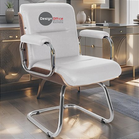 Cadeira Original Eames Interlocutor Cromada Linha Capa em Madeira Escura - Branco