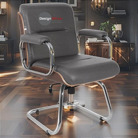 Cadeira Original Eames Interlocutor Cromada Linha Capa em Madeira Escura - Marrom Café