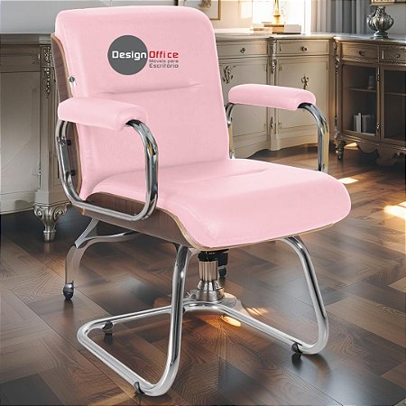 Cadeira Original Eames Interlocutor Cromada Linha Capa em Madeira Escura - Rosa Claro