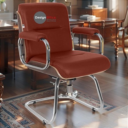 Cadeira Original Eames Interlocutor Cromada Linha Capa em Madeira Escura - Caramelo