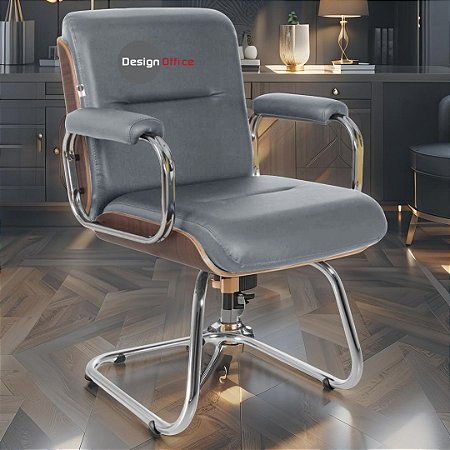 Cadeira Original Eames Interlocutor Cromada Linha Capa em Madeira Escura - Cinza Escuro