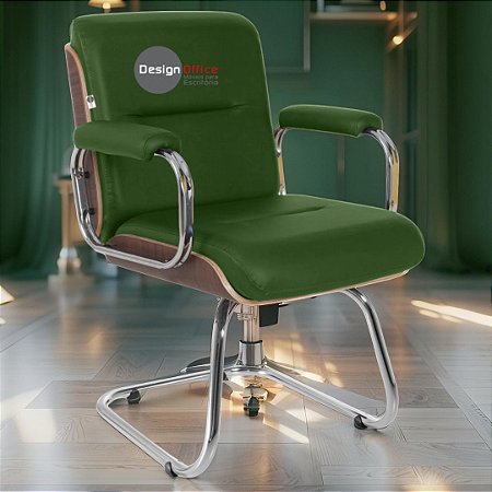 Cadeira Original Eames Interlocutor Cromada Linha Capa em Madeira Escura - Verde Escuro