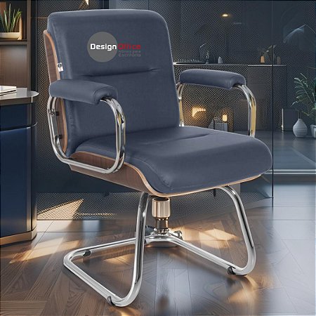 Cadeira Original Eames Interlocutor Cromada Linha Capa em Madeira Escura - Azul Marinho