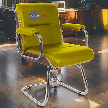 Cadeira Original Eames Interlocutor Cromada Linha Capa em Madeira Escura - Amarelo Mostarda