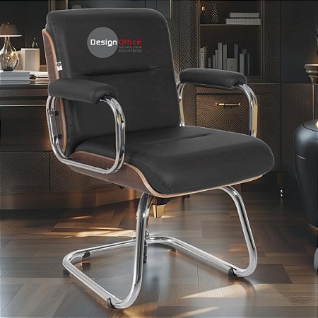 Cadeira Original Eames Interlocutor Cromada Linha Capa em Madeira Escura - Preto