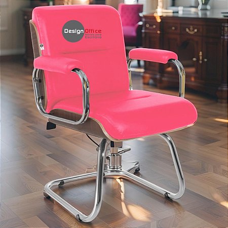 Cadeira Original Eames Interlocutor Cromada Linha Capa em Madeira Escura - Rosa Pink