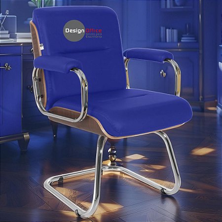 Cadeira Original Eames Interlocutor Cromada Linha Capa em Madeira Escura - Azul Royal