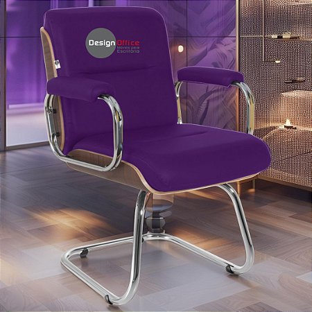Cadeira Original Eames Interlocutor Cromada Linha Capa em Madeira Escura - Roxo