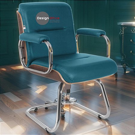 Cadeira Original Eames Interlocutor Cromada Linha Capa em Madeira Escura - Verde