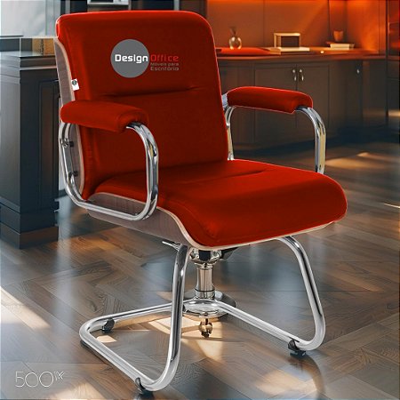 Cadeira Original Eames Interlocutor Cromada Linha Capa em Madeira Escura - Vermelho