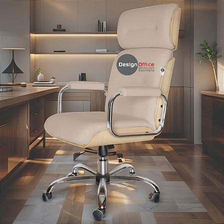 Cadeira Original Eames Presidente com Rodinhas Cromadas e Anti Risco Linha Capa em Madeira Clara - Bege