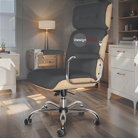 Cadeira Original Eames Presidente com Rodinhas Cromadas e Anti Risco Linha Capa em Madeira Clara - Marrom Café