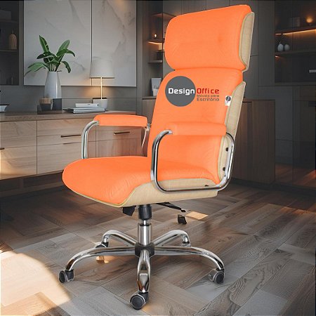 Cadeira Original Eames Presidente com Rodinhas Cromadas e Anti Risco Linha Capa em Madeira Clara - Vermelho Telha