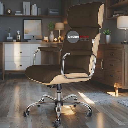 Cadeira Original Eames Presidente com Rodinhas Cromadas e Anti Risco Linha Capa em Madeira Clara - Marrom