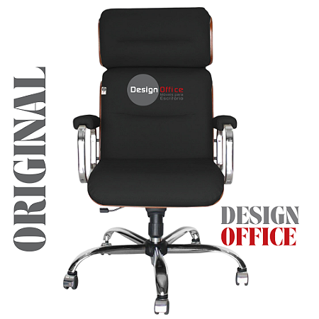 Cadeira Original Eames Presidente com Rodinhas Cromadas e Anti Risco Linha Capa em Madeira Clara - Preto