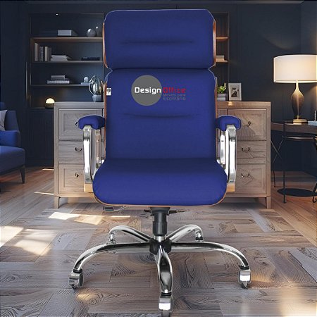 Cadeira Original Eames Presidente com Rodinhas Cromadas e Anti Risco Linha Capa em Madeira Clara - Azul Royal