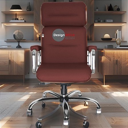 Cadeira Original Eames Presidente com Rodinhas Cromadas e Anti Risco Linha Capa em Madeira Clara - Vermelho Vinho