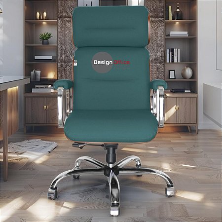 Cadeira Original Eames Presidente com Rodinhas Cromadas e Anti Risco Linha Capa em Madeira Clara - Verde