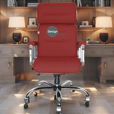 Cadeira Original Eames Presidente com Rodinhas Cromadas e Anti Risco Linha Capa em Madeira Clara - Vermelho