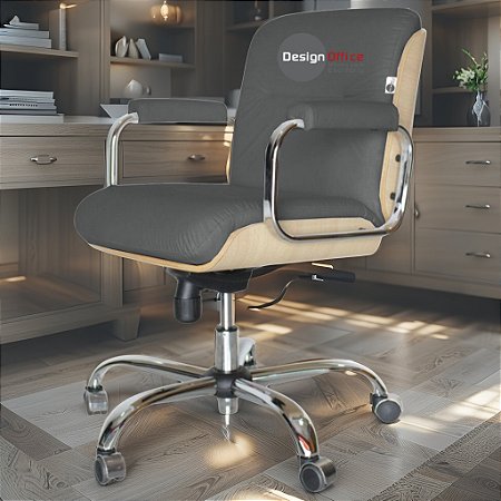 Cadeira Original Eames Diretor com Rodinhas Cromadas e Anti Risco Linha Capa em Madeira Clara - Marrom Café