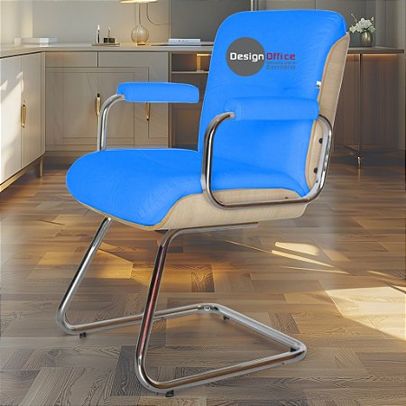 Cadeira Original Eames Interlocutor Cromada Linha Capa em Madeira Clara - Azul Bebê