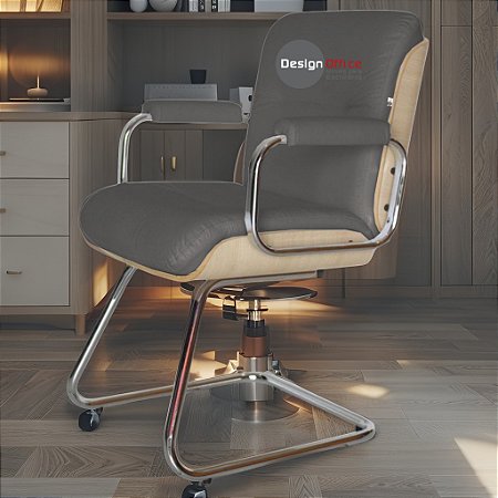 Cadeira Original Eames Interlocutor Cromada Linha Capa em Madeira Clara - Marrom Café