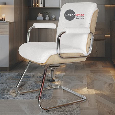 Cadeira Original Eames Interlocutor Cromada Linha Capa em Madeira Clara - Branco