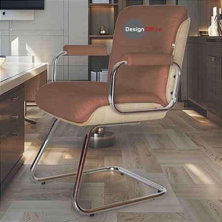 Cadeira Original Eames Interlocutor Cromada Linha Capa em Madeira Clara - Caramelo