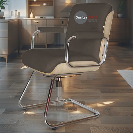 Cadeira Original Eames Interlocutor Cromada Linha Capa em Madeira Clara - Marrom