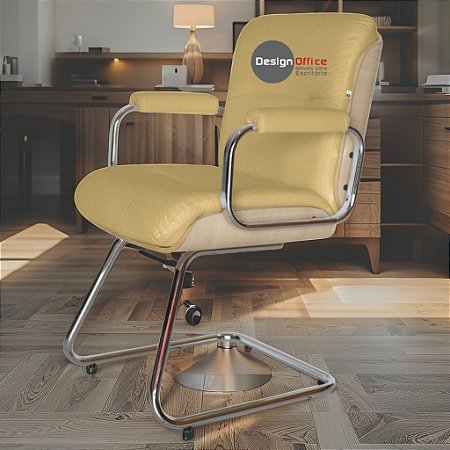 Cadeira Original Eames Interlocutor Cromada Linha Capa em Madeira Clara - Amarelo Mostarda