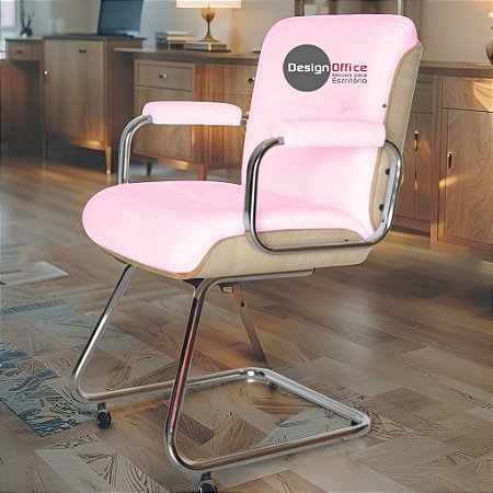 Cadeira Original Eames Interlocutor Cromada Linha Capa em Madeira Clara - Rosa Claro